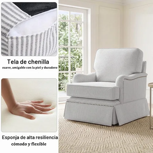 Vista 5 de Silla decorativa giratoria con otomana de almacenamiento, gris a rayas