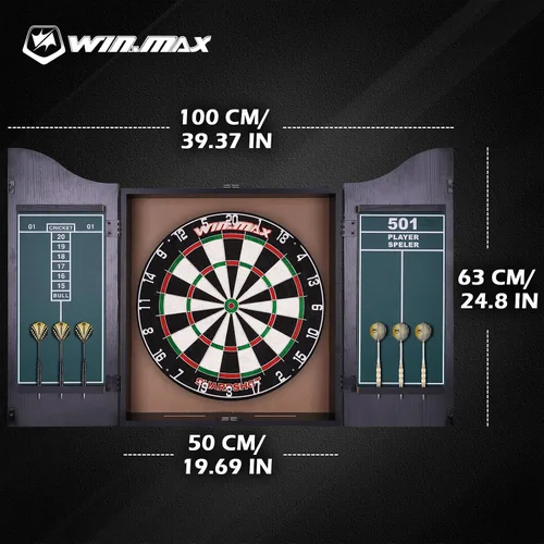 Vista 4 de WIN.MAX Dart Board - Bristle Steel Tip Dartboard with 12 Metal Darts