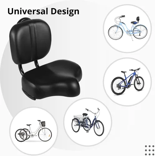 Vista 6 de Asiento de bicicleta con respaldo – Sillín de bicicleta de gran tamaño con soporte de espalda, universal ancho acolchado de poliuretano