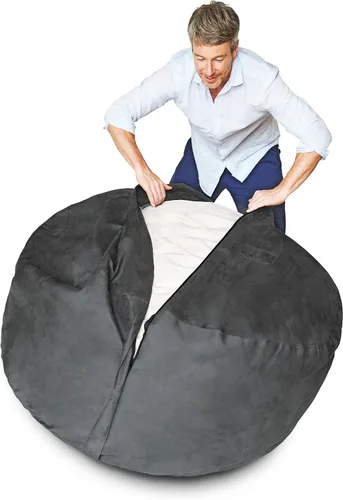 Vista 4 de Lumaland Silla Puf Lujosa Mediana de 3 pies con Funda de Microgamuza - Ultra Suave, Relleno de Espuma, Sofá Puf Lavable para Adultos, Adolescentes