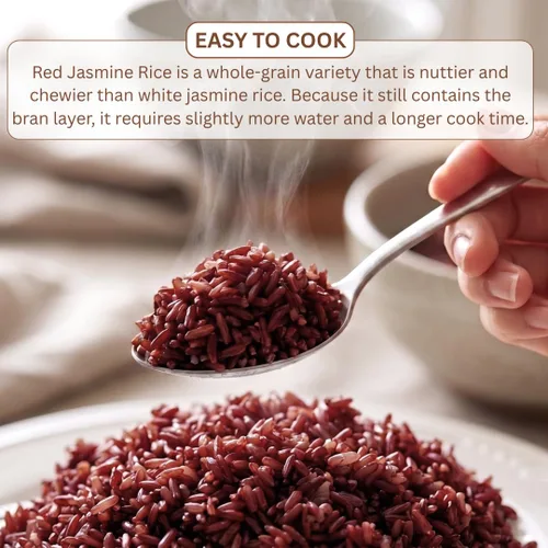 Vista 7 de Arroz orgánico de jazmín rojo tailandés, sin gluten, sin conservantes, lote pequeño cultivado en Tailandia, 2 libras
