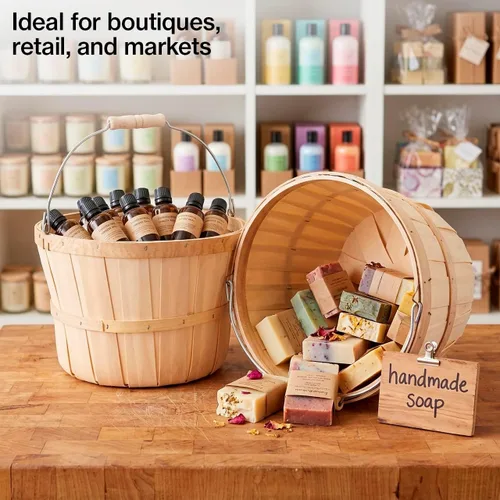 Vista 4 de SSWBasics Juego de 3 cestas de madera de pino natural sin terminar con mango y manzana, canastas duraderas para exhibición de productos, ideal