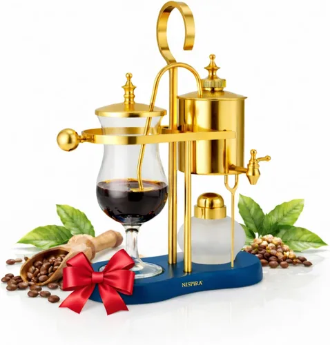 Vista 10 de Nispira Belgium Royal Family Balance Syphon - Cafetera vintage con gravedad única, sistema de preparación al vacío, cobre, 16.9 fl oz