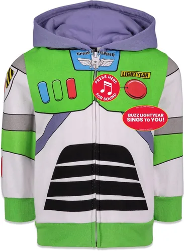 Vista 2 de Disney Pixar Toy Story Buzz Lightyear Sudadera con capucha de forro polar iTalk con cremallera para niños pequeños a grandes, Rojo