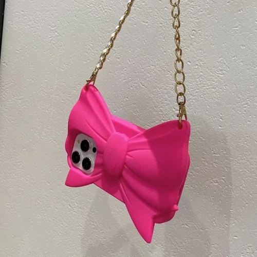 Vista 6 de Funda de silicona suave a prueba de golpes compatible con iPhone 13 Pro Max, bonita funda de silicona suave a prueba de golpes con lazo rosa intenso