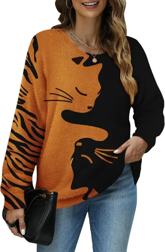 Vista 11 de YESNO Suéter de Navidad para mujer, estampado gráfico, suéteres de gran tamaño, casuales, sueltos, de punto, S01 Floral 064