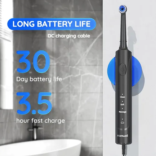 Vista 3 de mornwell Cepillo de dientes eléctrico USB de carga rápida, 3 modos, cepillos de dientes giratorios, cepillos de dientes giratorios recargables con 4