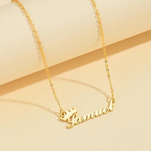 Vista 3 de RESVIVI Collar con nombre personalizado chapado en oro de 18 quilates, collar personalizado con placa de nombre, regalo de joyería personalizado