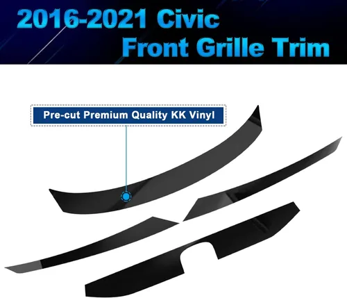 Vista 3 de x xotic tech Cubierta de vinilo precortada cromada para rejilla delantera, compatible con Honda Civic 10ª generación 2016-2021 (negro brillante)