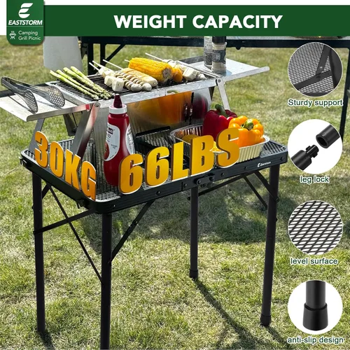 Vista 4 de E EASTSTORM - Mesa plegable de picnic para parrilla, mesa de camping al aire libre con bolsa de malla portátil, compacta y plegable para fácil