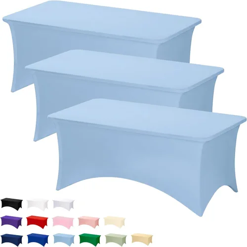 Vista 18 de Fixwal Paquete de 6 Manteles de Mesa Rectangulares, Cubierta de Mesa de 6 Pies, Mantel Blanco Rectangular Ajustado Elástico Rectangular, Cubierta