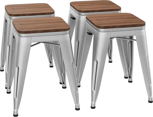 Vista 9 de Taburetes cortos de 18 pulgadas para taburetes de aula, juego de 4 sillas de comedor, taburetes de bar de metal, apilables, taburete corto