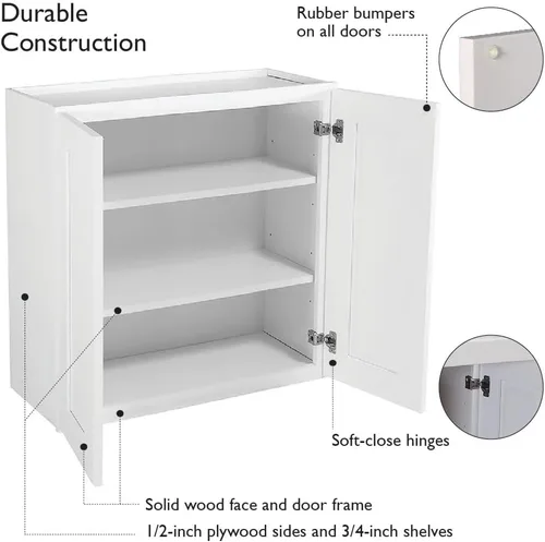 Vista 6 de Design House Brookings - Gabinete de pared para cocina Shaker, no ensamblado, W1524, 15" de ancho x 12" de profundidad x 24" de altura, pintado