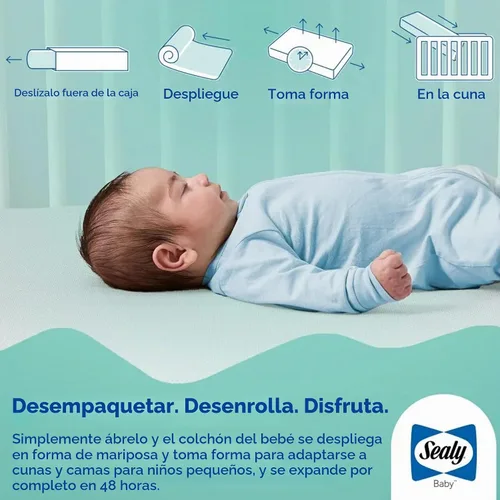 Vista 2 de Colchón de cuna Sealy Baby Butterfly Knit transpirable, certificado GREENGUARD GOLD, hecho en EE.UU., espuma premium, funda lavable y fácil