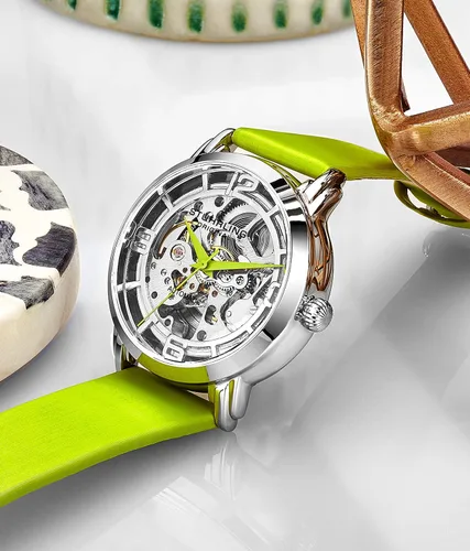 Vista 4 de Stuhrling Original Relojes para mujer Reloj automático - Reloj de esqueleto para mujer - Relojes de vestir para mujer con esfera plateada y correa