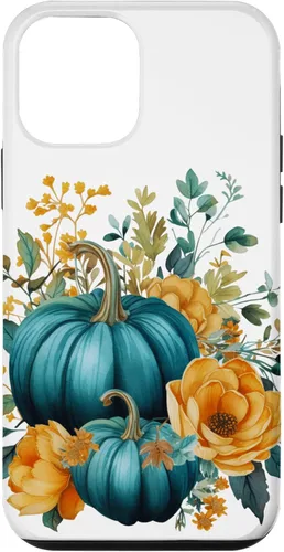 Vista 16 de iPhone 16 Teal Autumn Pumpkin Floral Fall Harvest Foliage Case