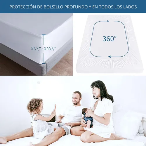 Vista 2 de Protector de colchón individual impermeable, protector de colchón suave de rizo de bambú, funda individual con bolsillo profundo para colchón