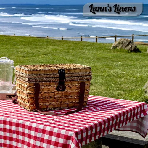 Vista 4 de Lann's Linens - Mantel a cuadros prémium de 60 x 126 pulgadas - Mantel rectangular de tela de poliéster para mesa de picnic - Paño de cuadros rojo