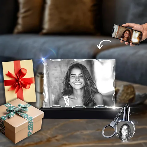 Vista 10 de CAPTUR3D Foto de cristal de alta calidad con base de luz LED, regalos conmemorativos personalizados para mamá, papá, esposa, hombres, seres