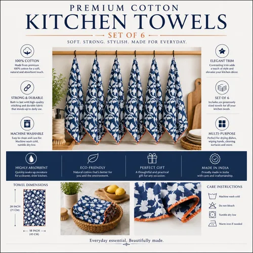 Vista 3 de TARAN LIVING Paños de Cocina y de Té Estampados de Algodón con Barra para Platos, 18 x 28 pulgadas con Ribetes, Juegos de Paños de Cocina de Algodón