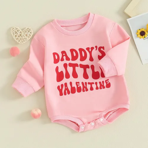 Vista 66 de SOLILOQUY Traje de manga larga con cuello redondo para el primer día de San Valentín para bebé niño y niña, mameluco de corazón de amor