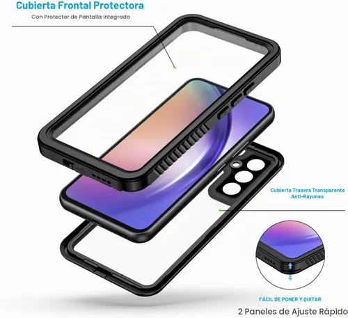 Vista 3 de Lanhiem Funda para teléfono Samsung Galaxy A54 5G, IP68 impermeable a prueba de polvo, [protector de pantalla integrado] Funda protectora de cuerpo