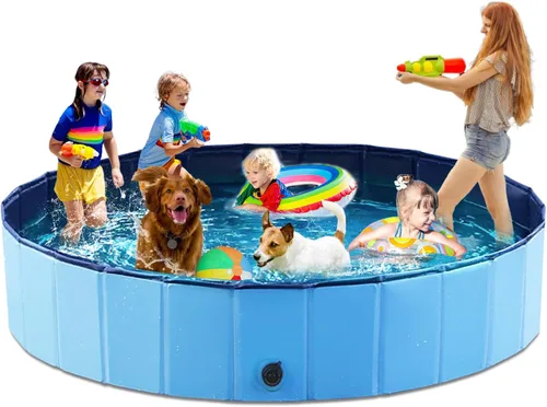 Vista 12 de Jasonwell Piscina plegable para perros, piscina plegable de plástico duro, piscina portátil para niños y mascotas, bañera para cachorros pequeños