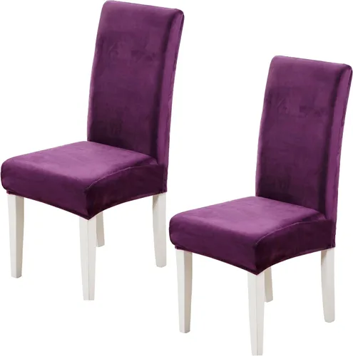 Vista 12 de Juego de 2 fundas de terciopelo suave para sillas de comedor, fundas elásticas de terciopelo para sillas, color negro