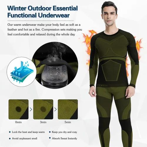 Vista 4 de MEETWEE Men's Thermal Underwear Set, Winter Ski Gear Fleece Lined Long Johns Base Layer Warm Top & Bottom for Skiing Black