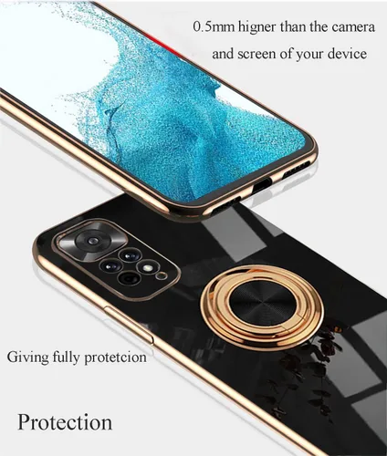 Vista 6 de Funda de teléfono para Xiaomi Redmi Note 11 Pro con soporte de anillo dorado, soporte giratorio de 360° para Xiaomi Redmi Note 11 Pro Funda de Negro