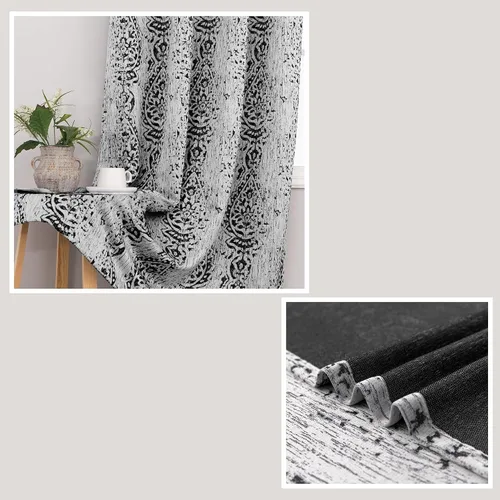 Vista 5 de Mrs.Naturall - Cortinas de 132 x 114 cm con patrón damasco en color negro, para sala de estar
