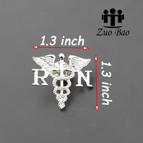 Vista 2 de Broche de etiqueta para enfermera, broche de RN, emblema de enfermera, para medicina, caduceo, ángel, regalo de enfermería para médico, enfermera