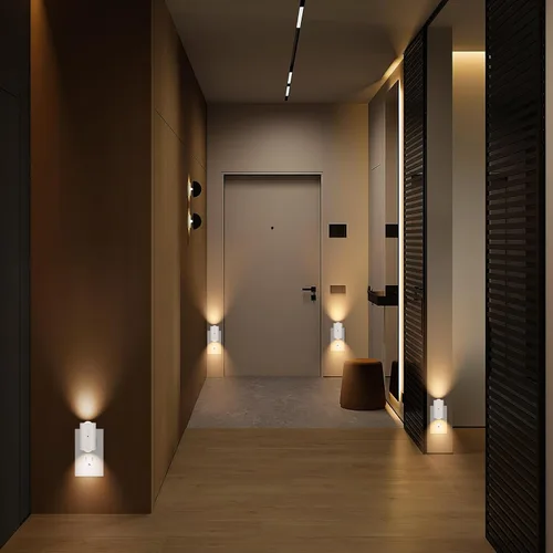 Vista 6 de Luces nocturnas LED enchufables a la pared, paquete de 4 regulables con sensor de atardecer a amanecer, blanco cálido de 2700 K, luz nocturna