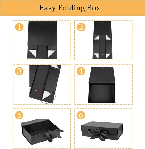 Vista 3 de DaiUni 10.5"X7.5"X3.1" Black Magnetic Gift Box with Lid and Ribbon for Presents
