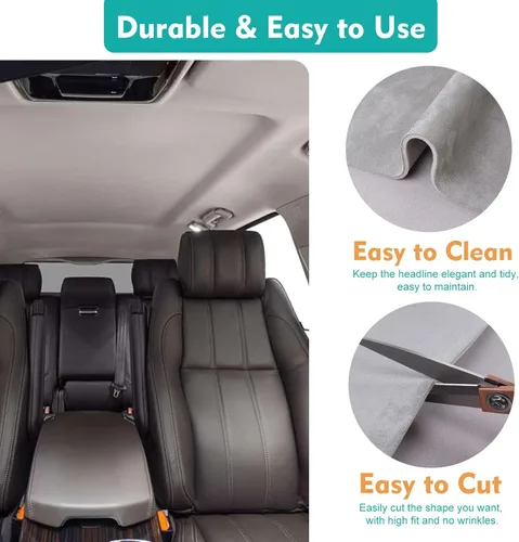 Vista 6 de 4Bang Tela de Forro Interior de Gamuza Gris para Reparación, Material de Micro-Gamuza para Forro Interior con Respaldo de Espuma, Repuesto