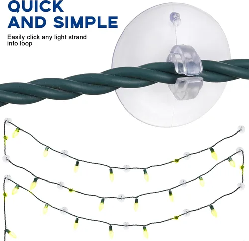 Vista 5 de Skyley Soportes de luz de Navidad, mini clips de luz de Navidad, clips de ventosa, ganchos de ventosa para ducha, ganchos de iluminación