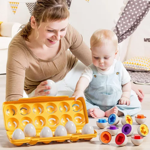 Vista 6 de JUKUDAHU Huevos Emparejados Juguetes para Niños Pequeños de 1 2 3 4 Años - Juegos de Clasificación de Formas y Colores, Huevos de Pascua para Niños