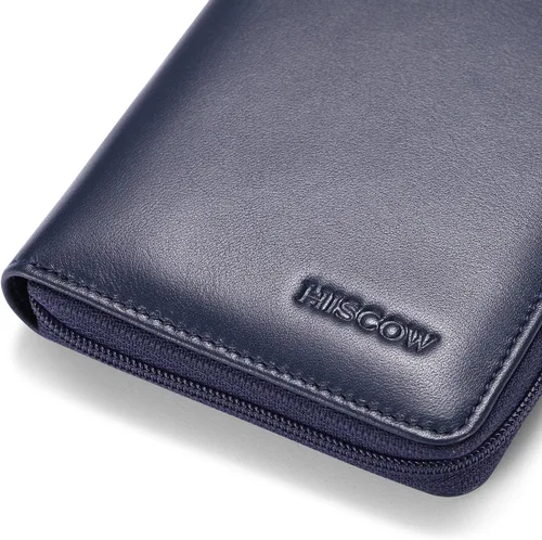 Vista 9 de HISCOW Funda para chequera con cremallera y tarjetero con divisor - Piel de becerro italiana, Azul oscuro, Classic