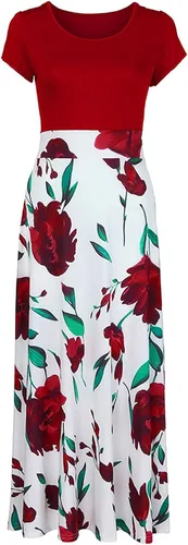 Vista 2 de ZEFOTIM Maxi Dress for Women,Summer Fashion Floral Print Bodycon Dress Casual Short Sleeve Crewneck Party Beach Dress