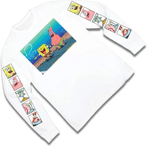 Vista 3 de Camisa de Bob Esponja para hombre, camiseta de manga larga con cangrejo Esponja, Patrick y Krusty