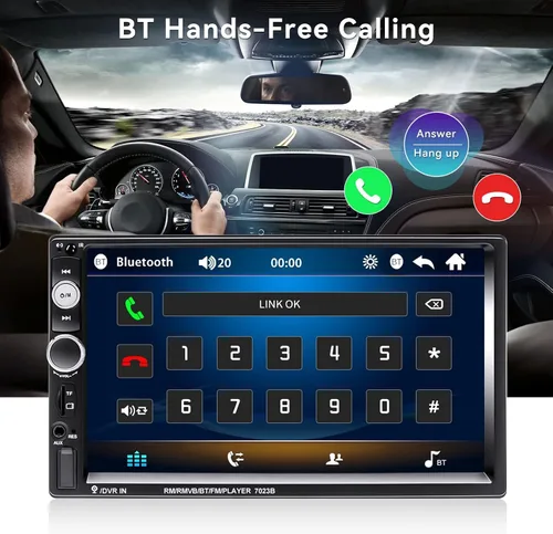 Vista 2 de CAMECHO Estéreo de automóvil de 7" con doble DIN, audio Bluetooth, reproductor MP5, USB, FM, radio multimedia+ cámara de respaldo mini de 4 LED
