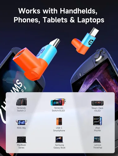 Vista 5 de JSAUX Paquete de 2 adaptadores USB C a USB C de 90 grados, adaptador tipo C de ángulo recto de 100W y 40Gbps para transferencia de datos para Steam