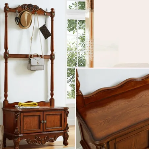 Vista 5 de Perchero de madera maciza, perchero de pie para colgar camisas, chaquetas (marrón)