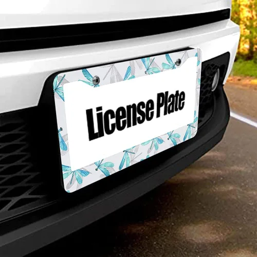Vista 5 de Marco de matrícula de libélula azul, marcos de automóvil de animales de acuarela, soporte para placas de matrícula, hermosos marcos de metal