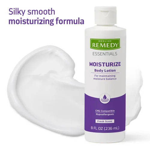 Vista 4 de Medline Remedy Essentials Loción corporal hidratante (botella de 8 onzas), 12 unidades, aroma fresco, hidratante, no grasa, para piel seca