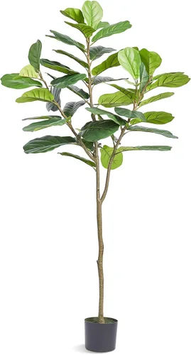 Vista 13 de VEVOR Árbol de ficus artificial de 5 pies con maceta negra, planta alta de ficus sintético con tronco de madera natural y hojas verdes realistas