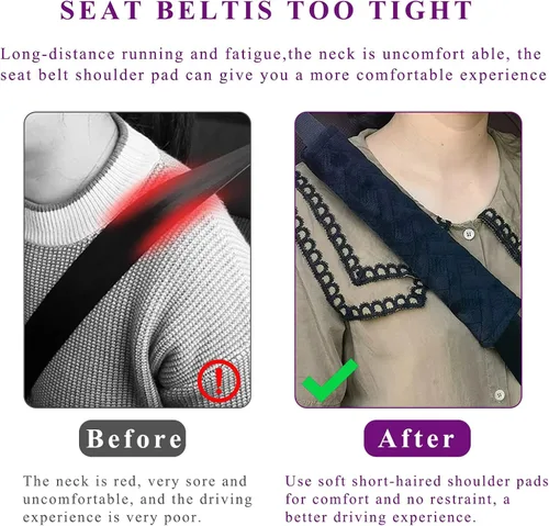Vista 5 de Dickno - Juego de 2 almohadillas para cinturón de seguridad de auto, suaves y cómodas, fundas para correa de hombro para cinturón de seguridad