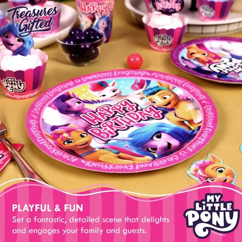 Vista 5 de Treasures Gifted Platos de fiesta de My Little Pony con licencia oficial de 8 unidades – 9 pulgadas My Little Pony – Suministros para fiesta