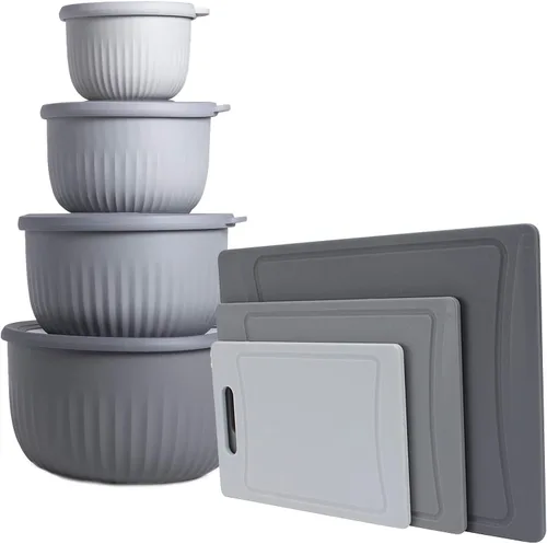 Vista 11 de COOK WITH COLOR Kitchen Essentials - Juego de tazones para mezclar con tapas y 3 tablas de cortar gruesas en blanco y negro