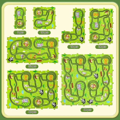 Vista 7 de JUKUDAHU Juego de 64 Piezas de Pista de Carreras de Rompecabezas para Niños de 3 4 5 6 Años - Juguetes de Pistas de Rompecabezas para Niños de 3-5